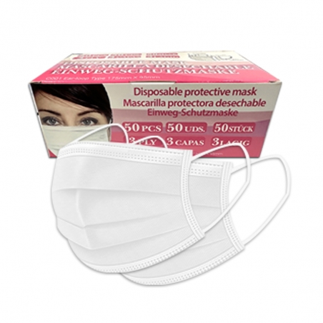 Mascarillas Desechables 3 Capas color Blanco